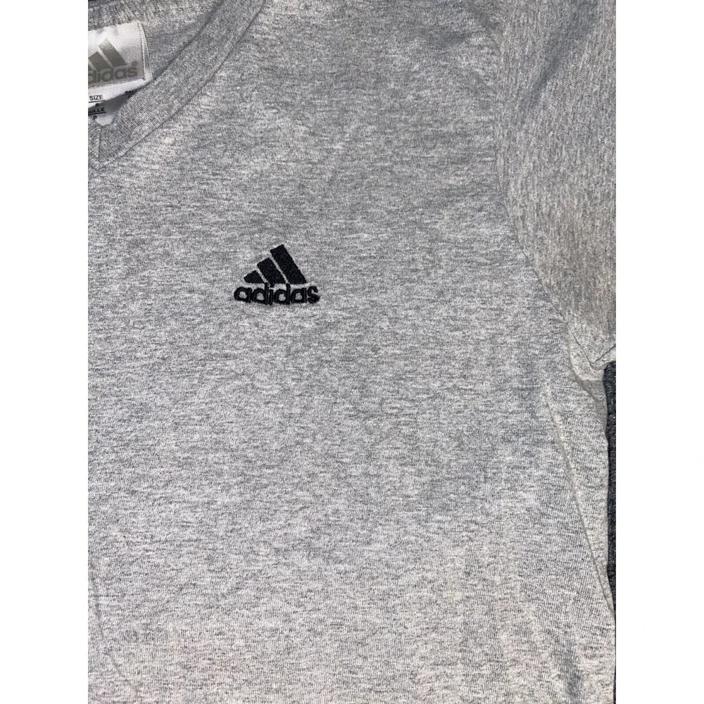 Adidas Tee‎ Shirt Mens Small Gray Solid Loose Fit Rib V Neck Blended Pony Logo